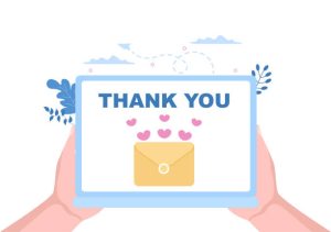 Email Thank You Banner flat illustration with Envelope Greeting Card and Text Thanks 