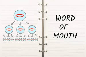 Word of mouth marketing written on notepad with illustration